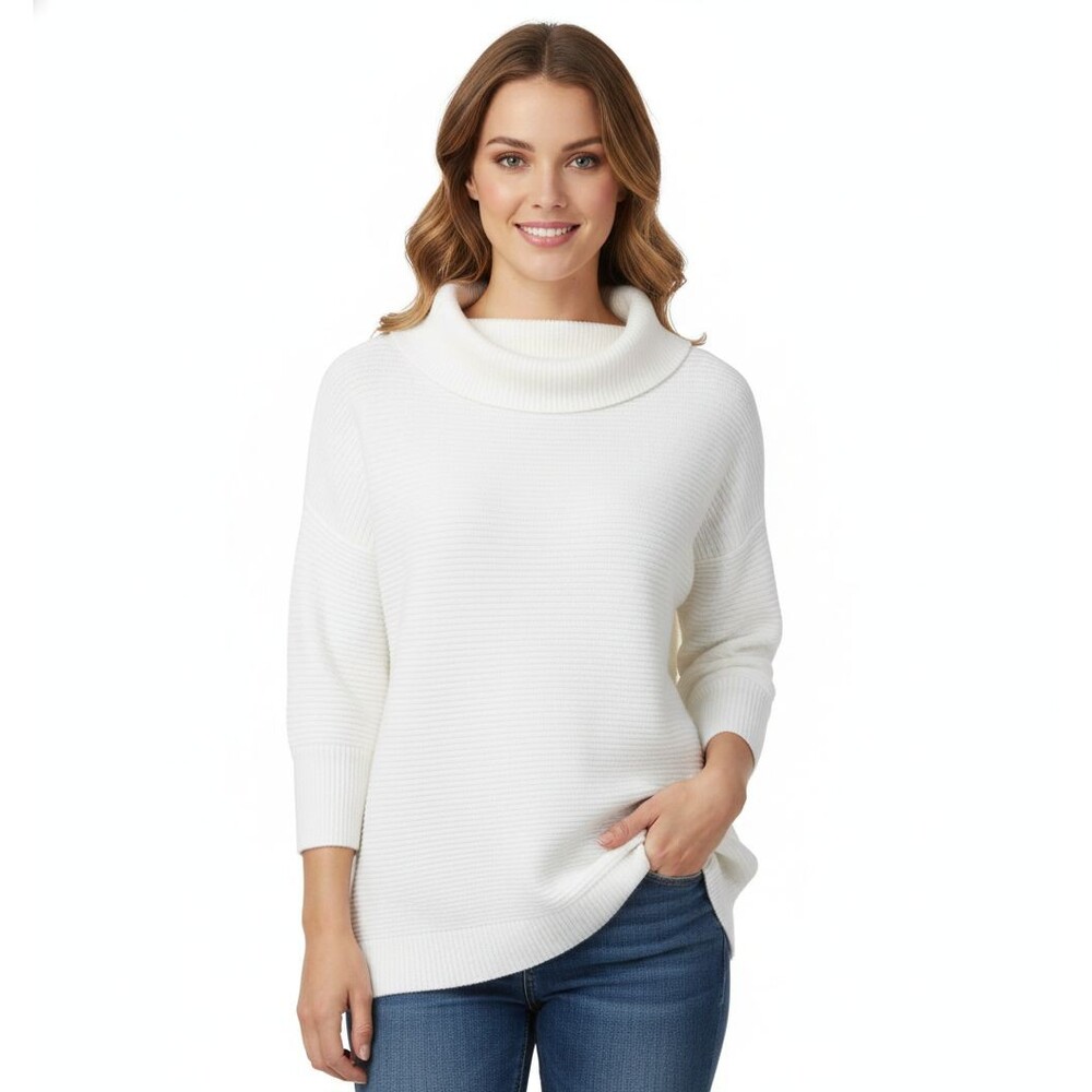 Free People Sweater Ottoman Slouchy Ribbed Mock Neck Tunic White Ivory Size XS